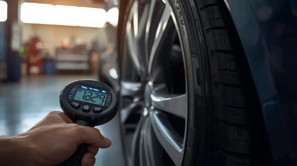Checking tyre pressure and TPMS for run-flats
